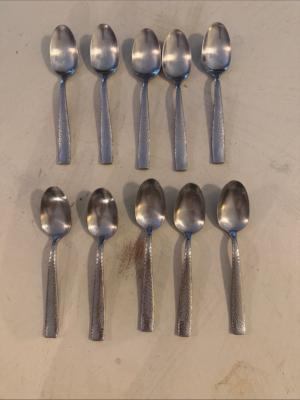 Oneida Illuma hammered metal dessert spoons